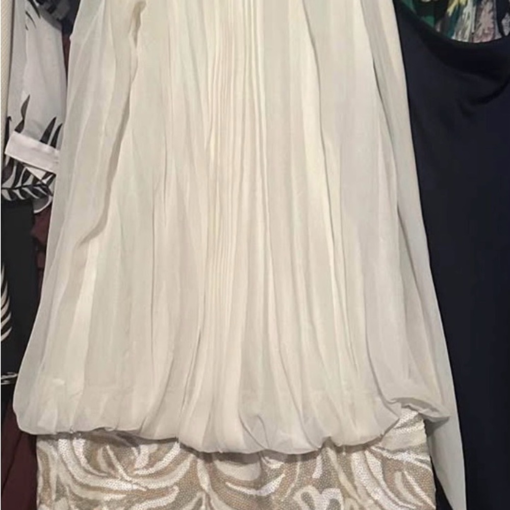Cache Cream & Tan pleated & sequined dress